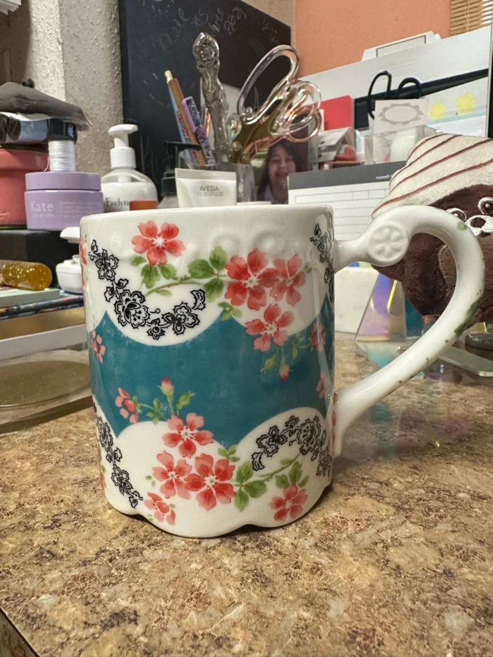 Anthropologie Rare Comedy of Manners Scalloped Floral Mug